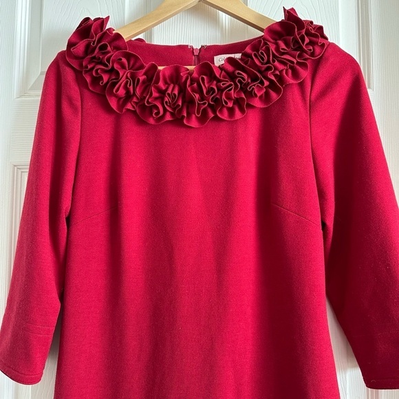 Coldwater Creek Red Ruffled Neckline 3/4 Sleeve dress Size 8 - Picture 5 of 15